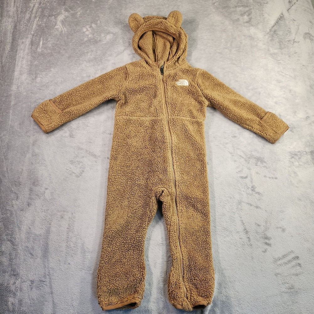 The North Face Baby Bear Hoodie Fleece Romper Jumpsuit Brown 18-24 M Circular